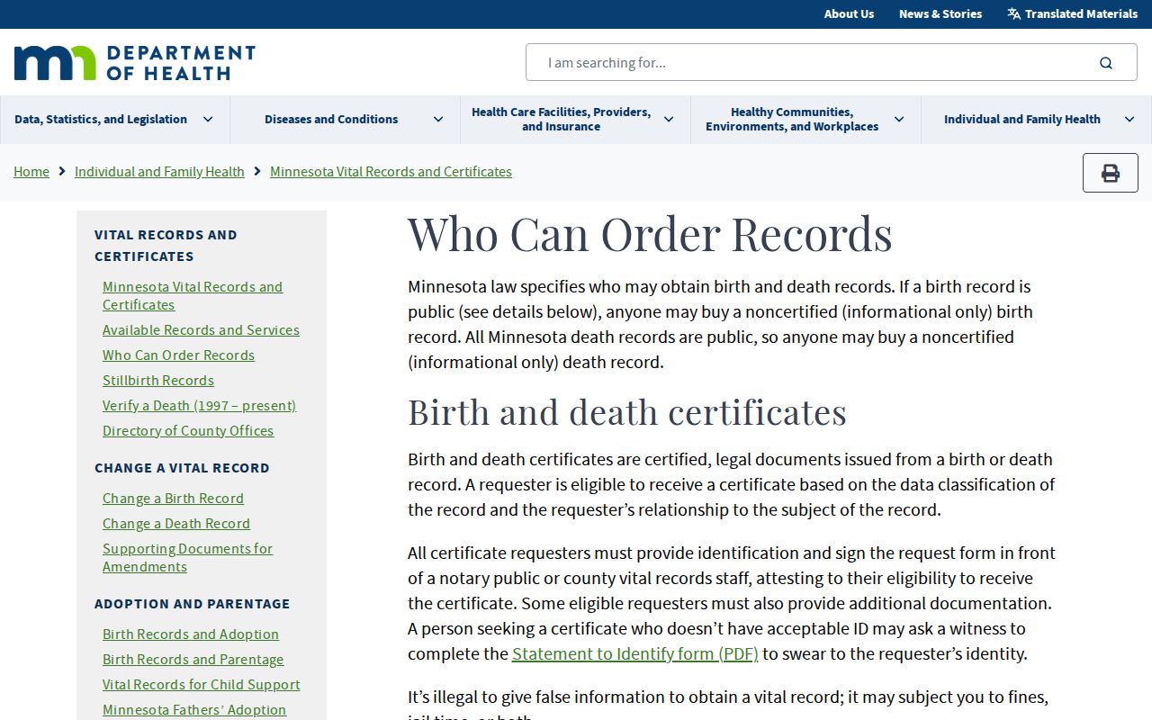 Lakeville residents directory Minnesota vital records eligibility guidance