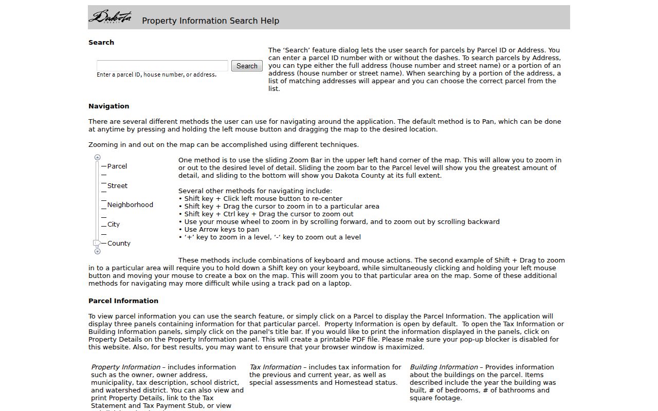 Lakeville street directory Dakota County Property Information help page