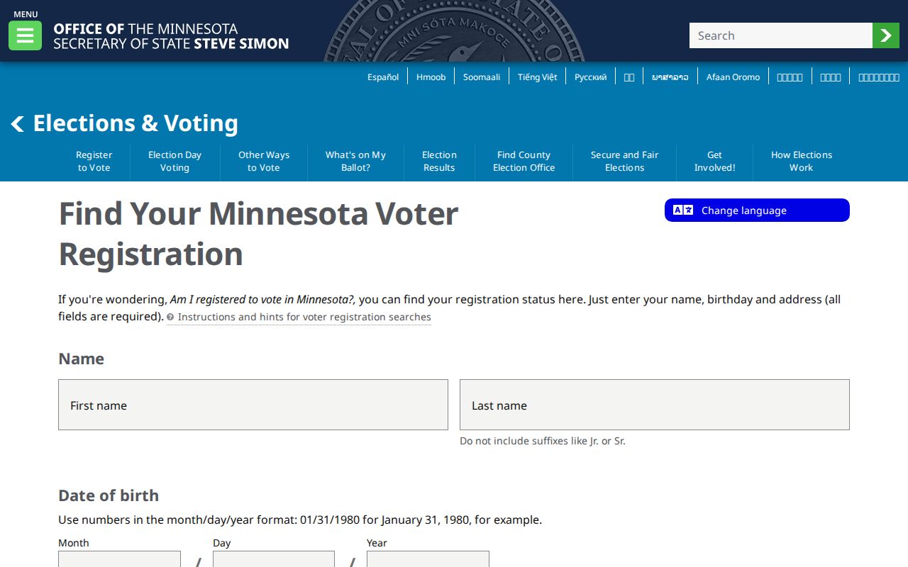Lakeville street directory Minnesota voter lookup name date of birth and address fields